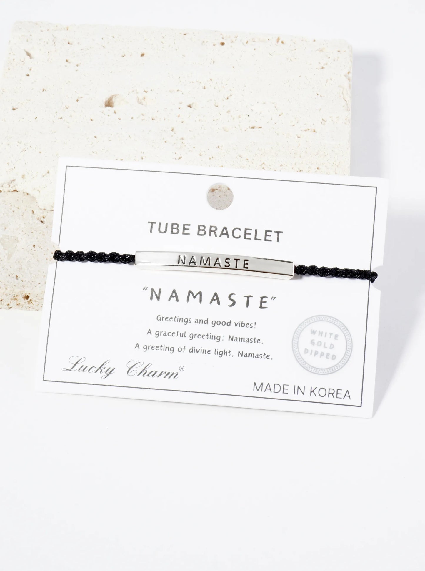 Namaste Engraved 18K Gold Dipped Curved Brass Tube Bar Adjustable Pull Tie Bracelet