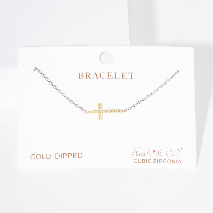 Pave Cross Charm Bracelet — PB1989