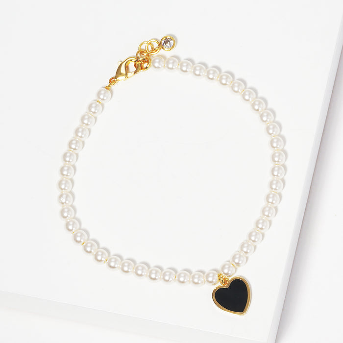 Enamel Heart Pearl Beaded Bracelet — PB2508