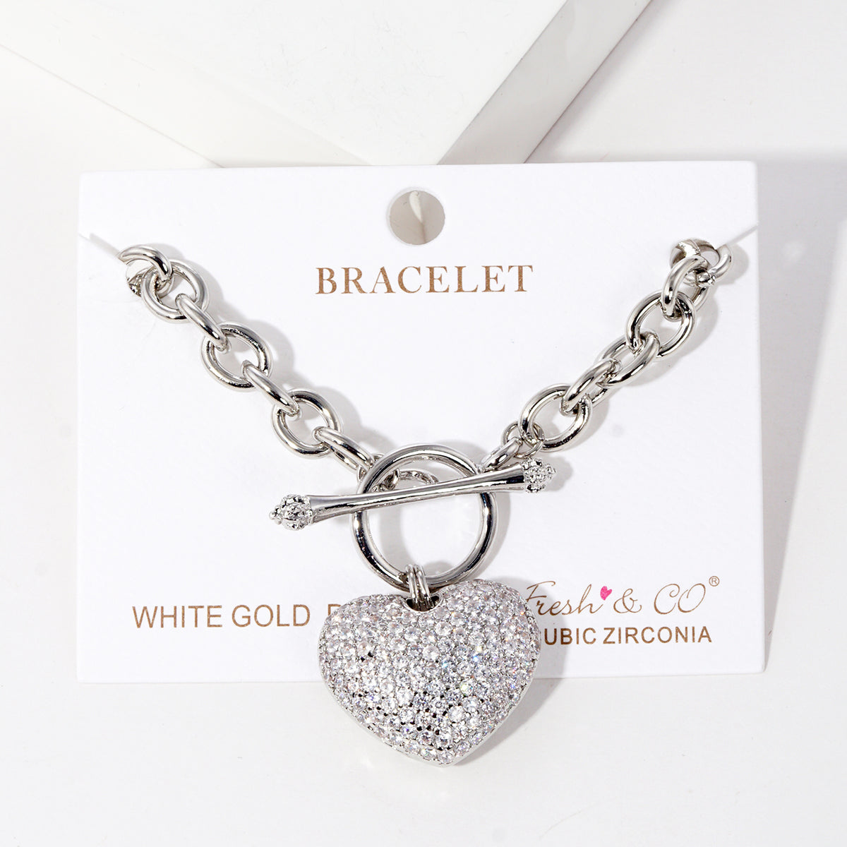 Pave Heart Toggle Chain Bracelet — PB2879