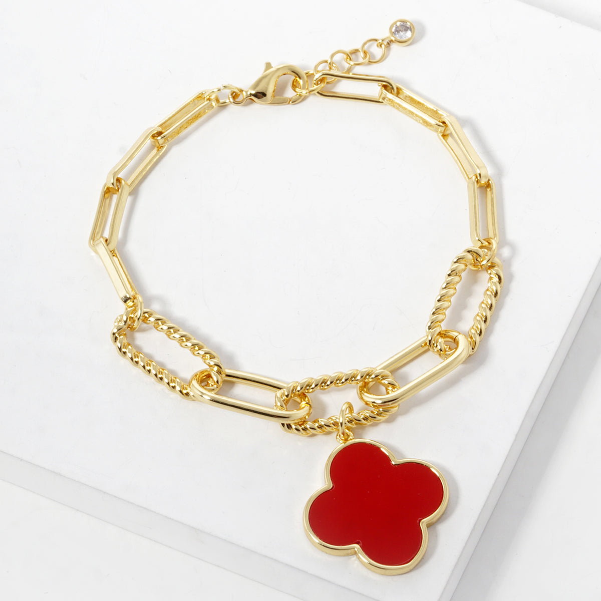 Enamel Clover Paperclip Chain Bracelet — PB2899