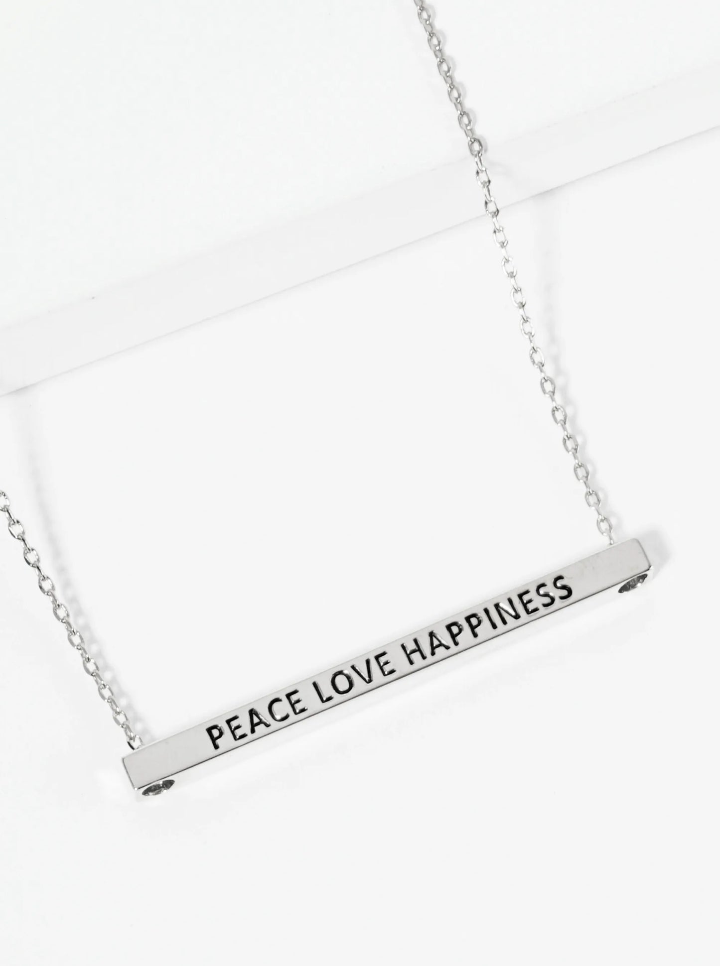 Peace Love Happiness Engraved 18K Gold Dipped Horizontal Brass Bar Pendant Inspirational Necklace