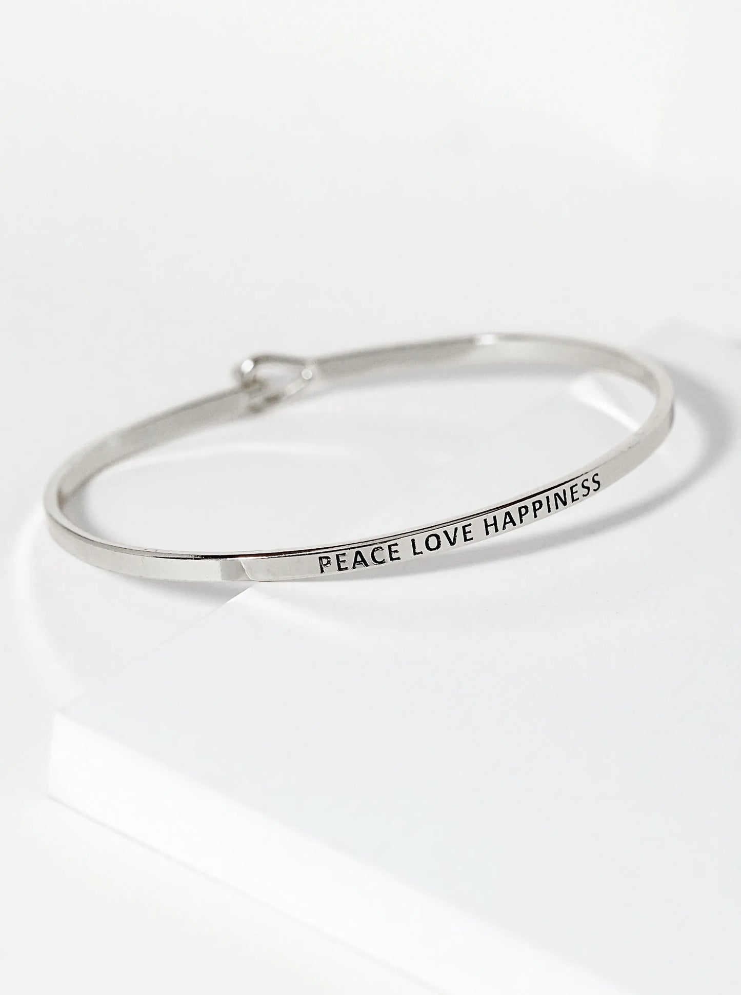 Peace Love Happiness Engraved Inspirational Bangle Bracelet