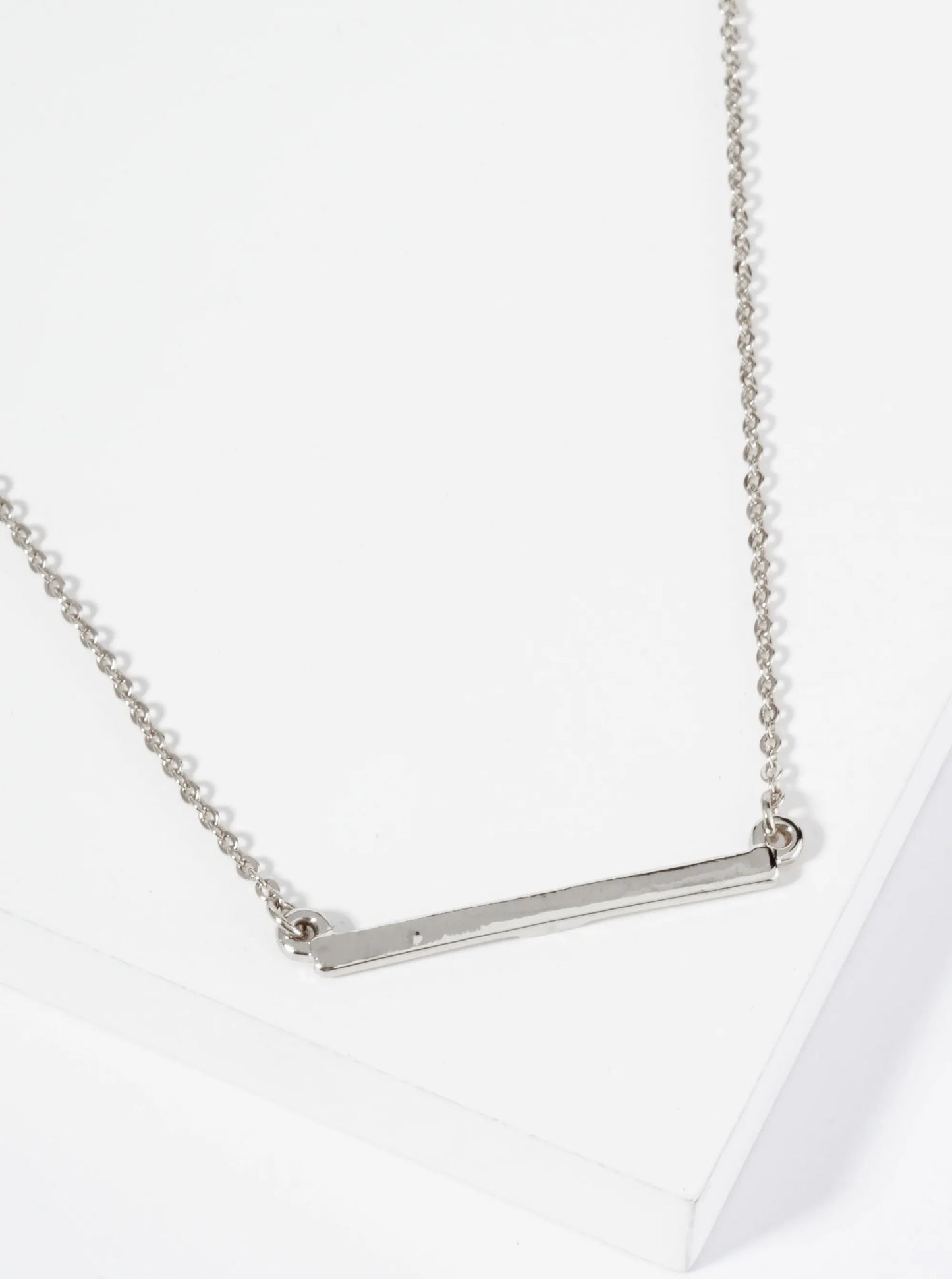 Polished Metal 1 Inch Horizontal Bar Pendant Necklace