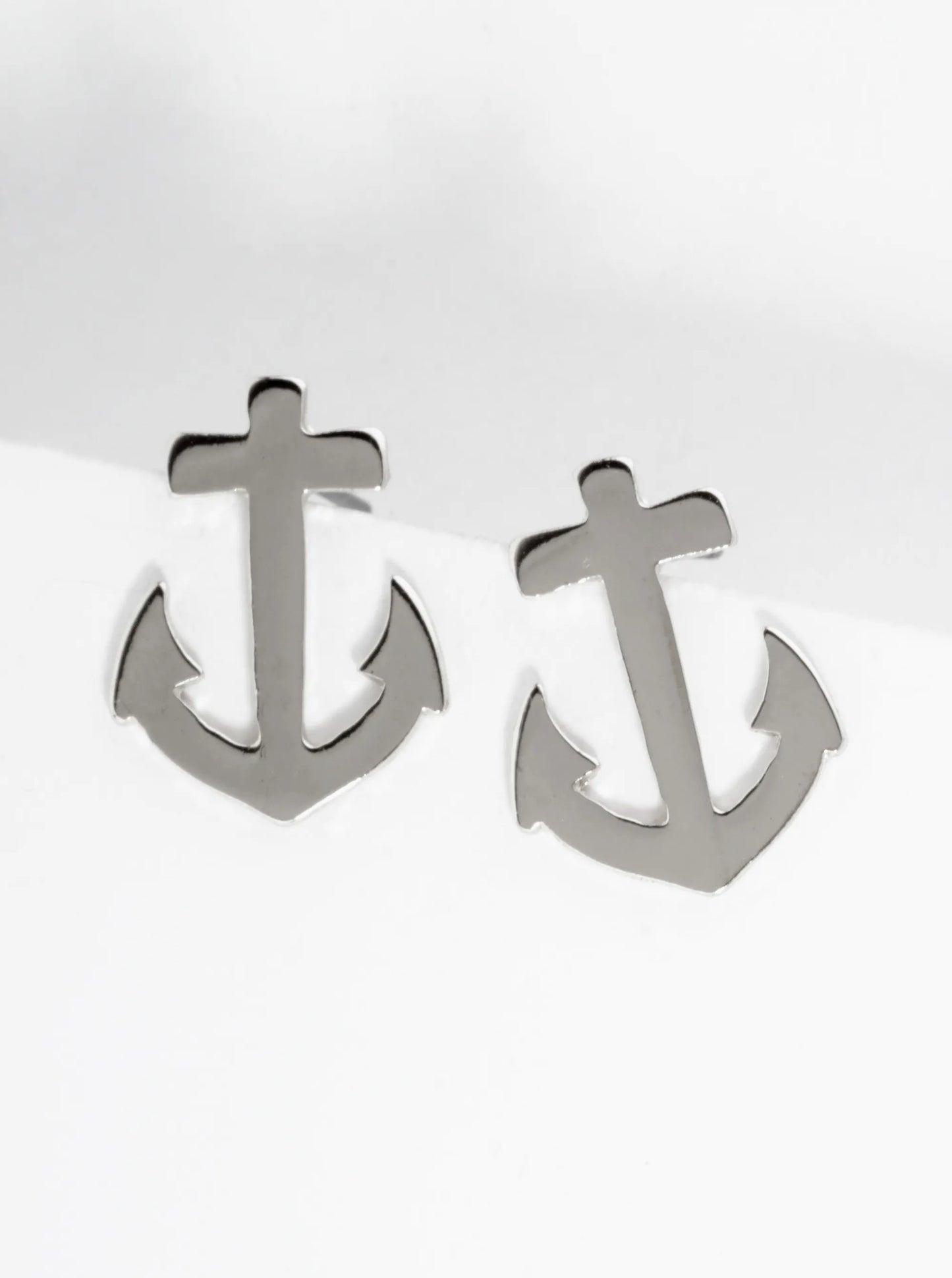 Polished Metal 17mm Anchor Nautical Stud Earrings