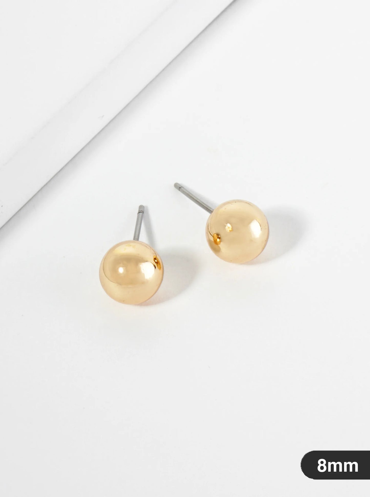 Polished Metal 8mm Brass Ball Stud Earrings