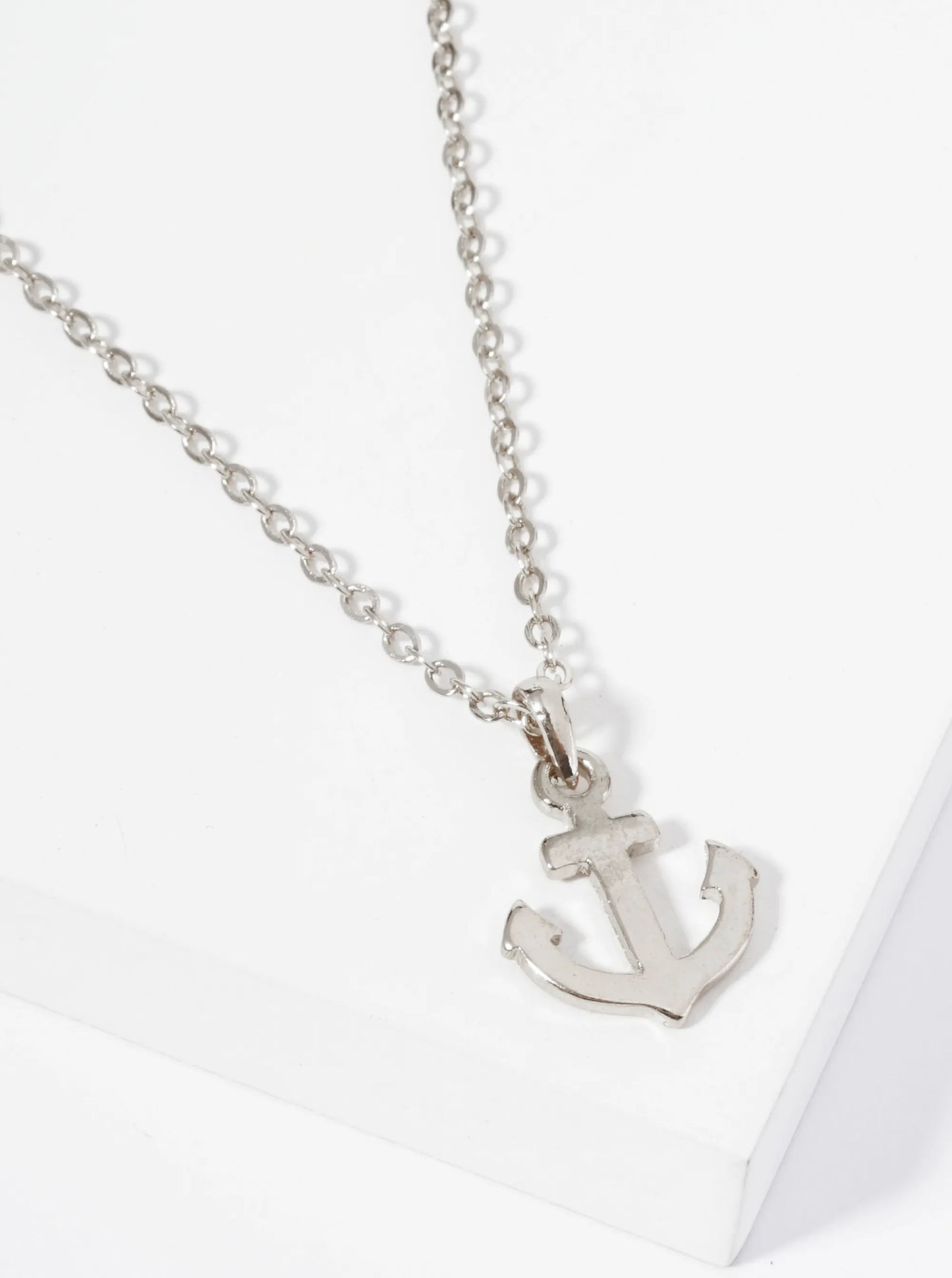 Polished Metal Anchor Pendant Necklace