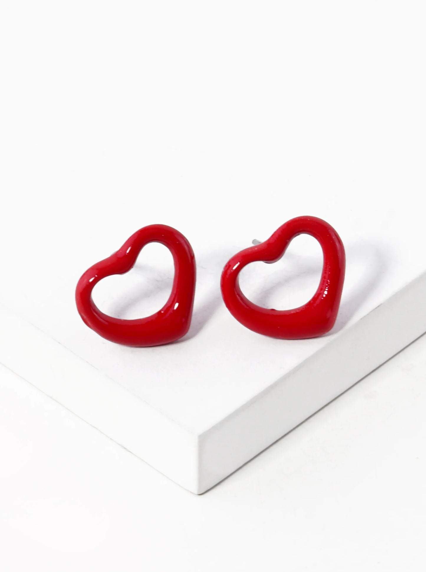Polished Metal Heart Stud Earrings
