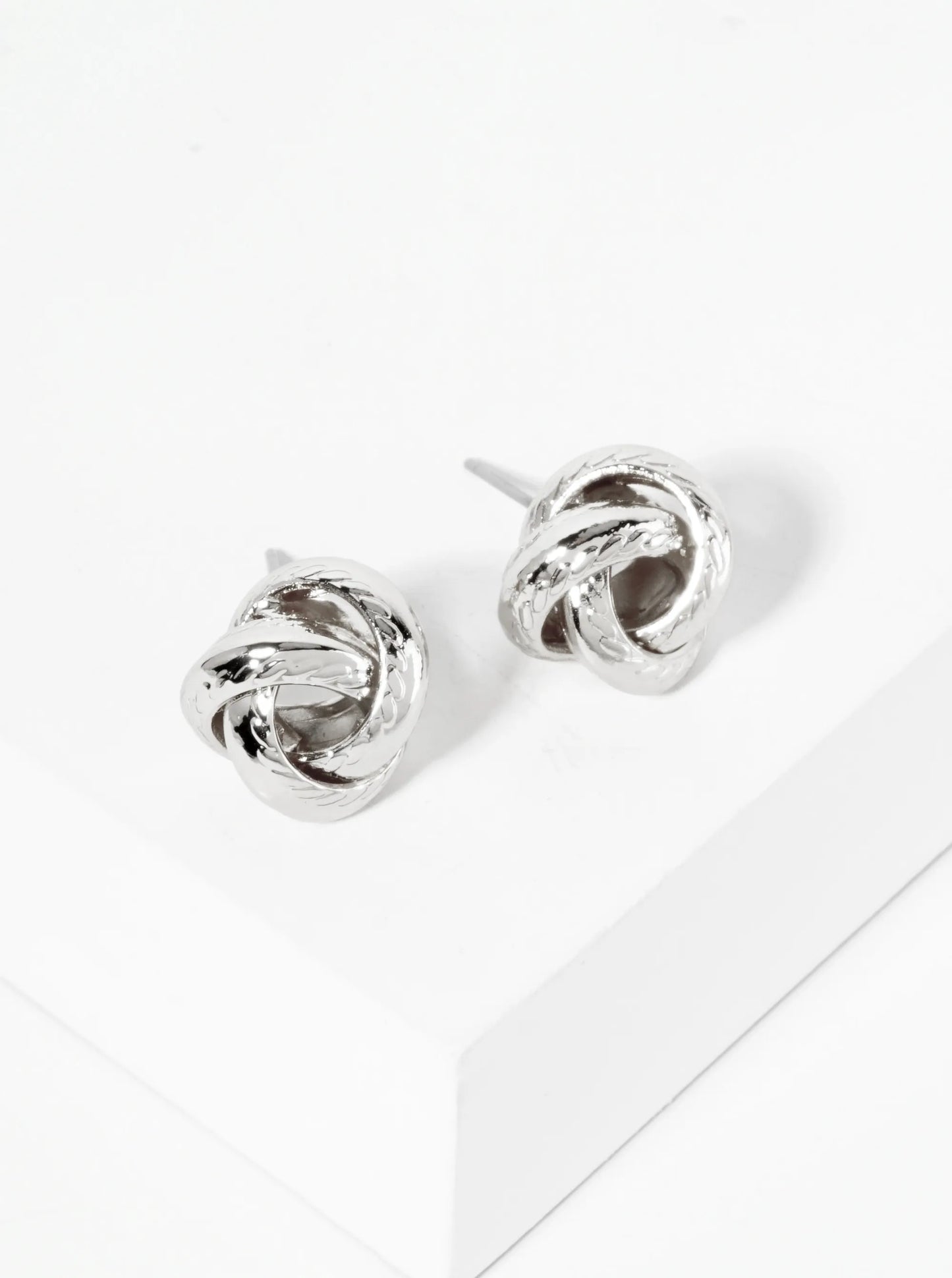 Polished Metal Textured 12mm Love Knot Stud Earrings