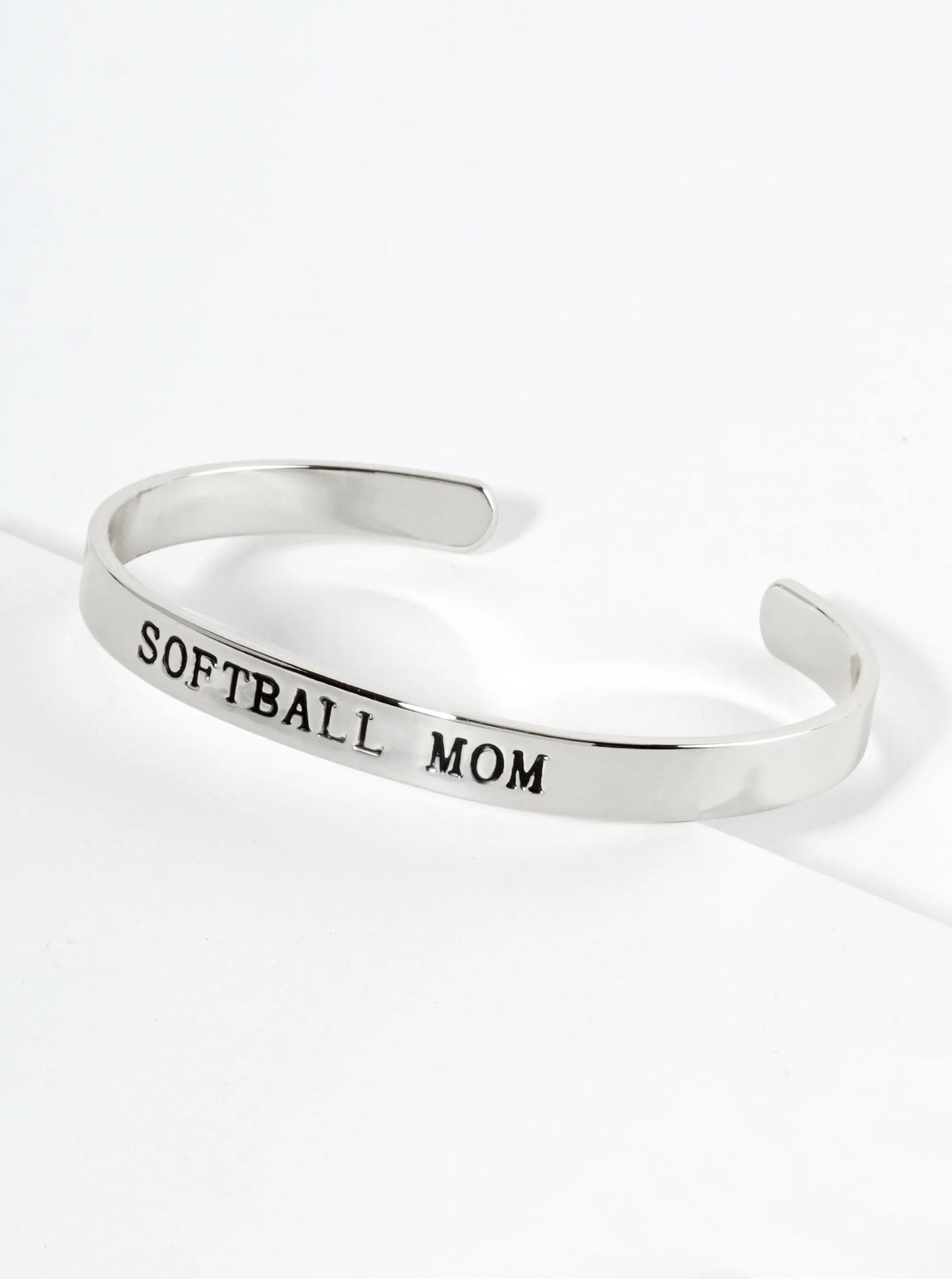 Softball Mom Engraved 18K Gold Dipped Open Cuff Bangle Bracelet