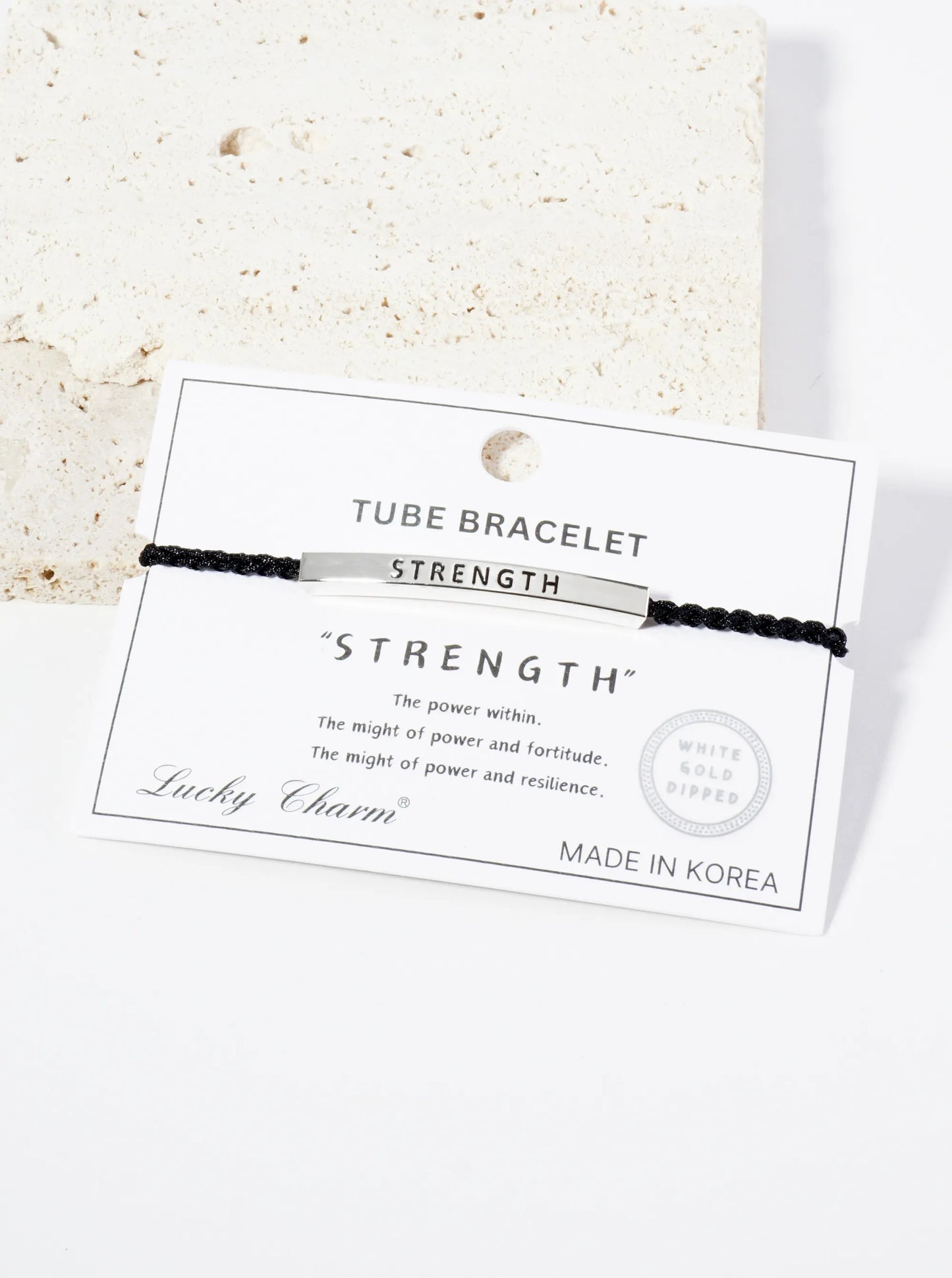 Strength Engraved 18K Gold Dipped Curved Brass Tube Bar Adjustable Pull Tie Bracelet