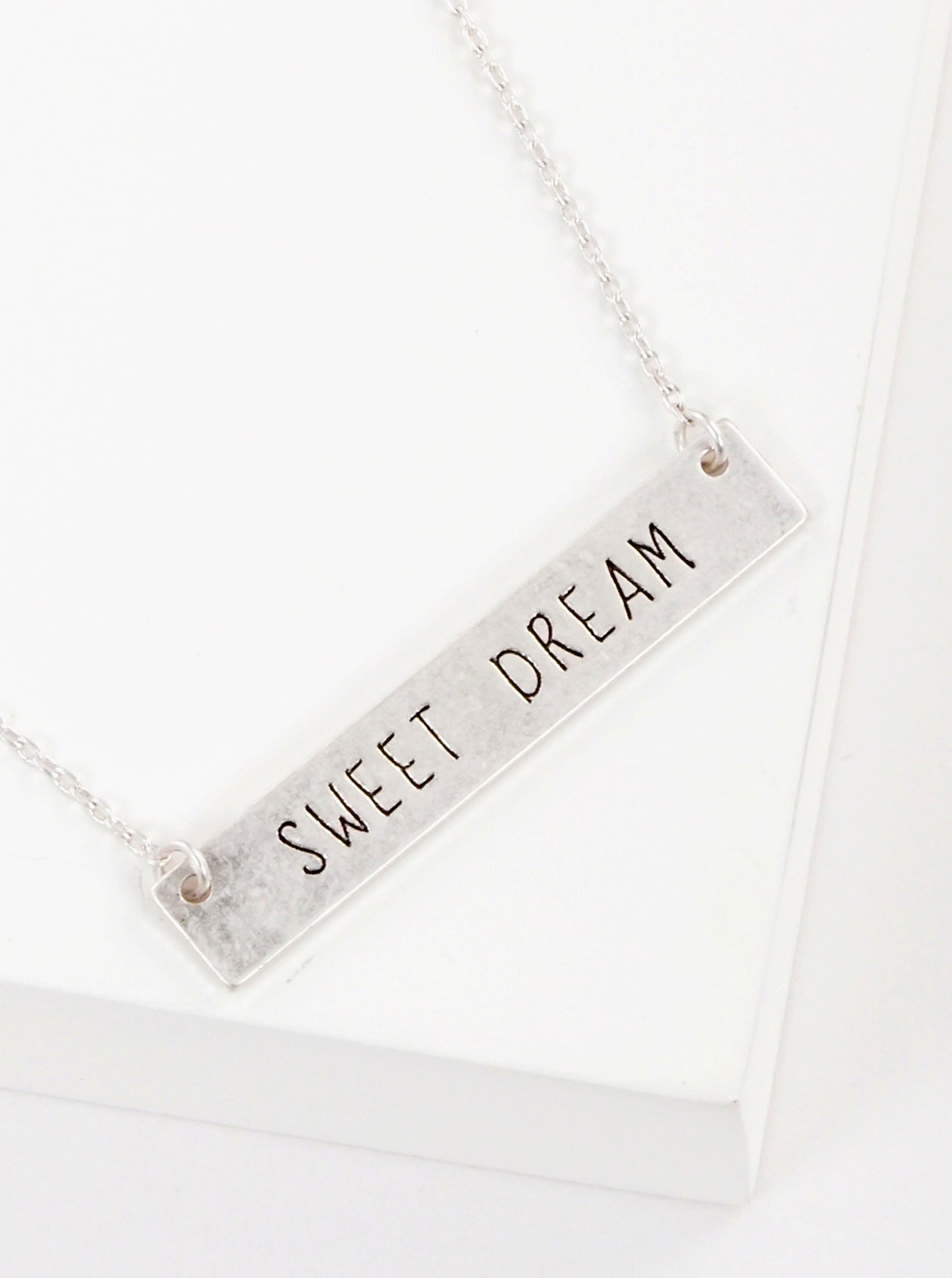 Sweet Dream Engraved Horizontal Bar Pendant Necklace