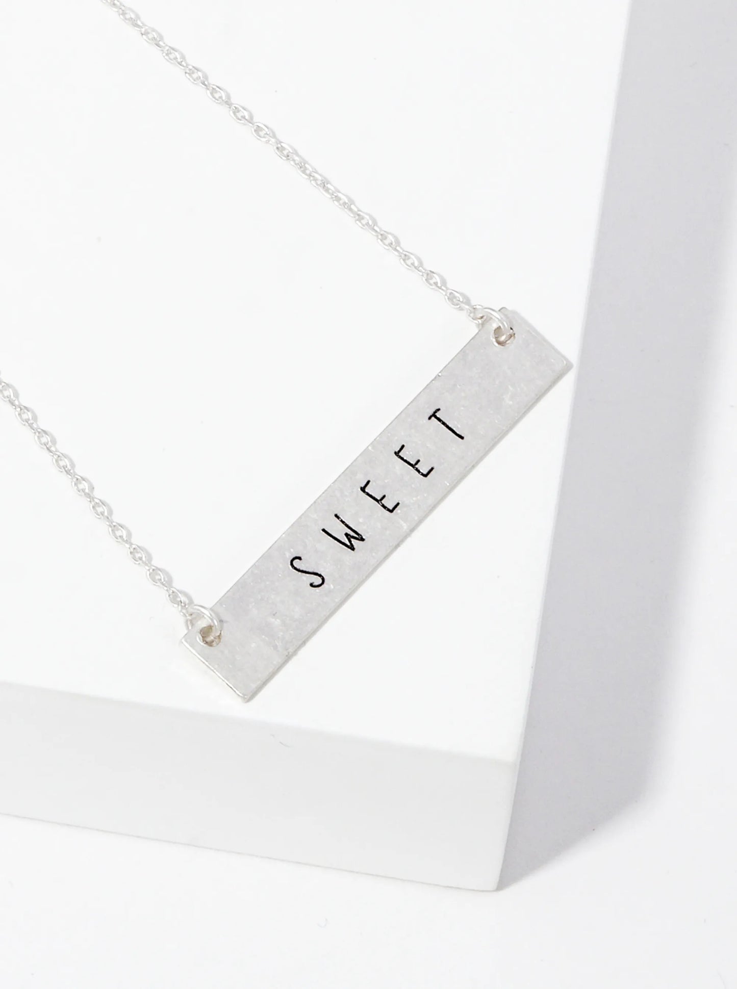 Sweet Engraved Horizontal Bar Pendant Necklace