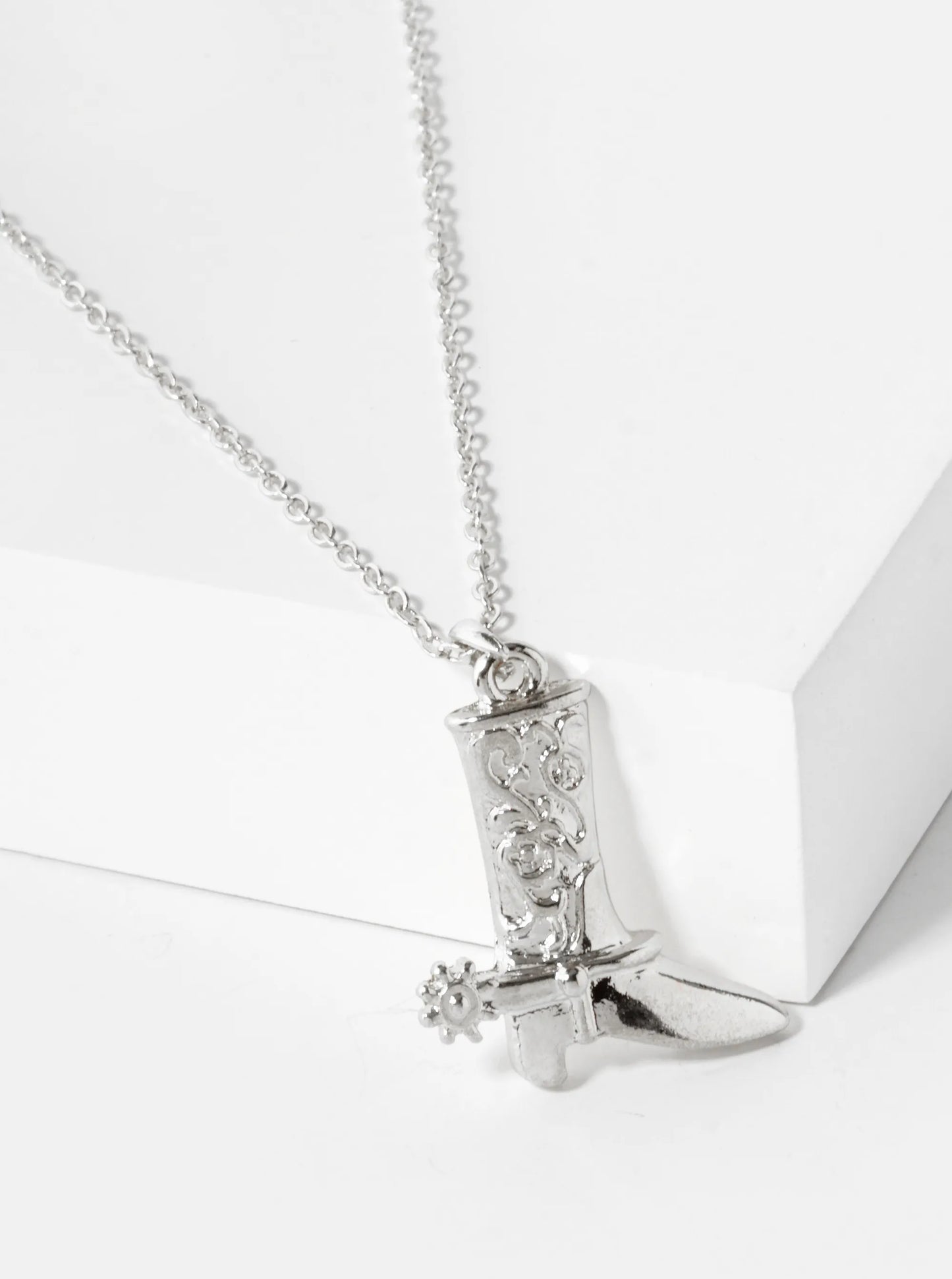 Textured Cowboy Cowgirl Boot Pendant Necklace