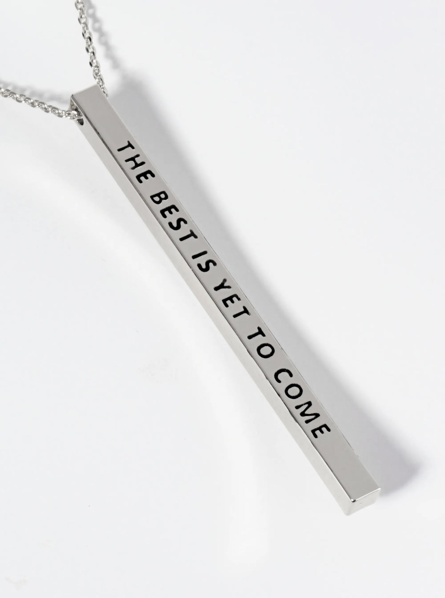 The Best Is Yet To Come Engraved Vertical Bar Pendant Inspirational Necklace