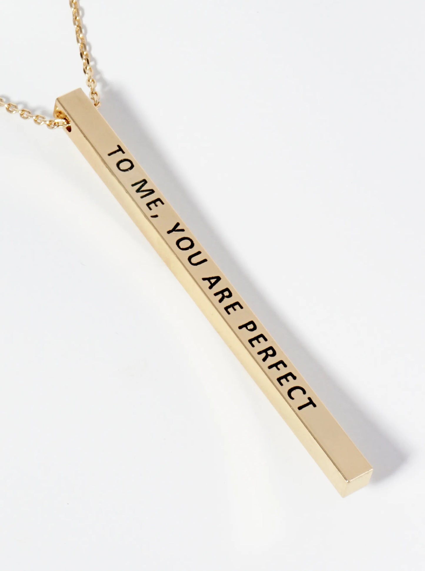 To Me You Are Perfect Engraved Vertical Bar Pendant Inspirational Necklace
