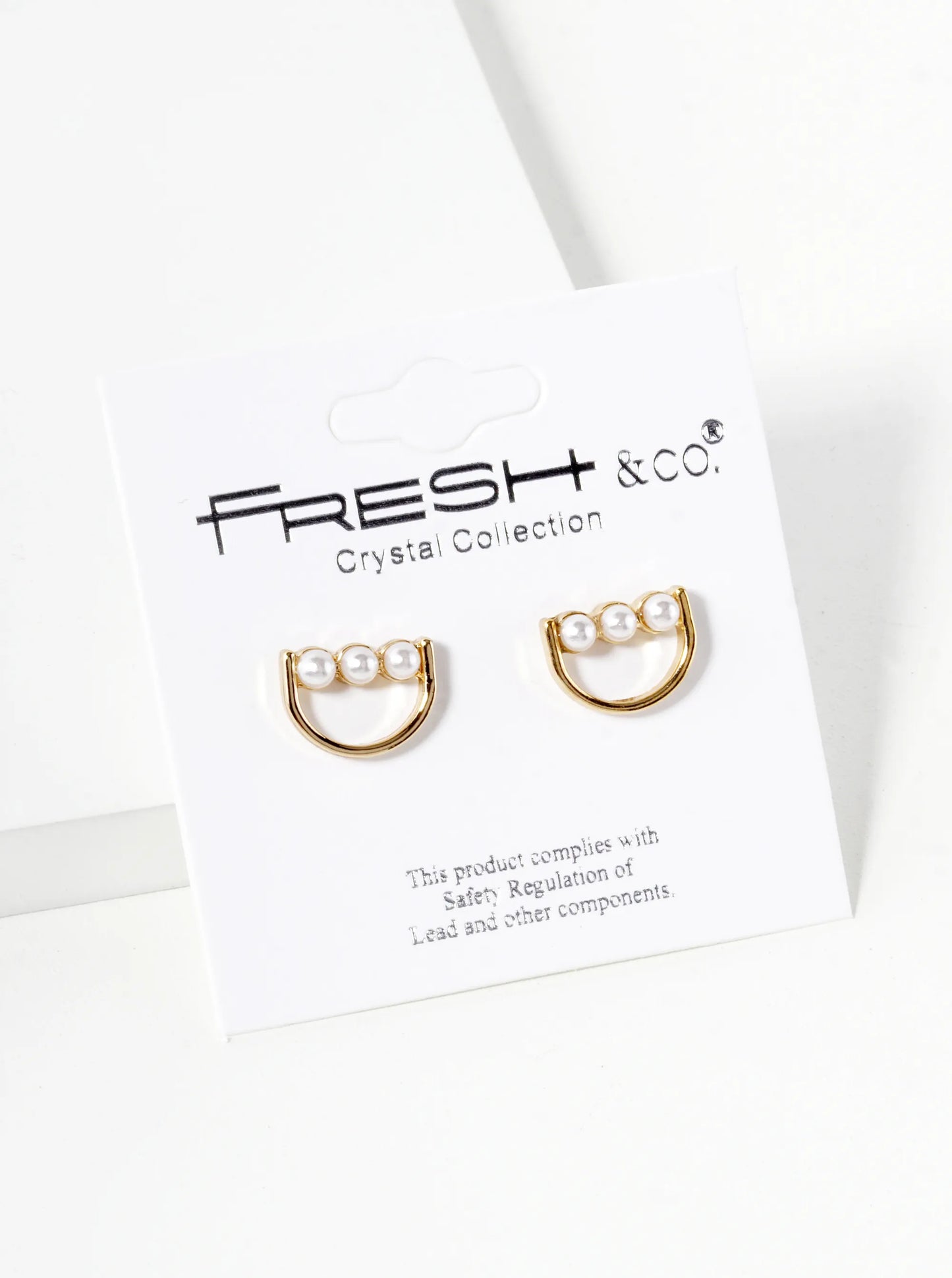 Triple 2mm Pearl Beaded Half Circle Geometric Stud Earrings