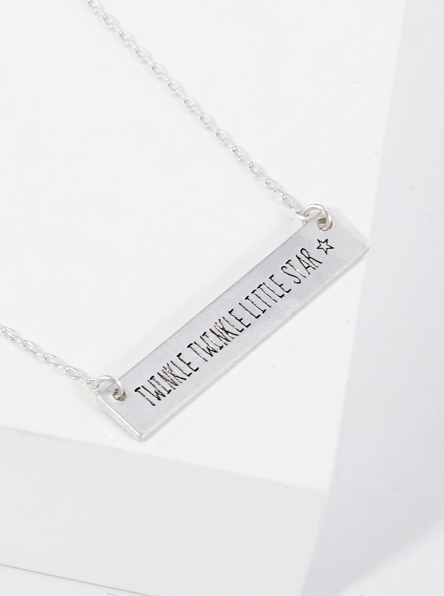 Twinkle Twinkle Little Star Engraved Horizontal Bar Pendant Necklace