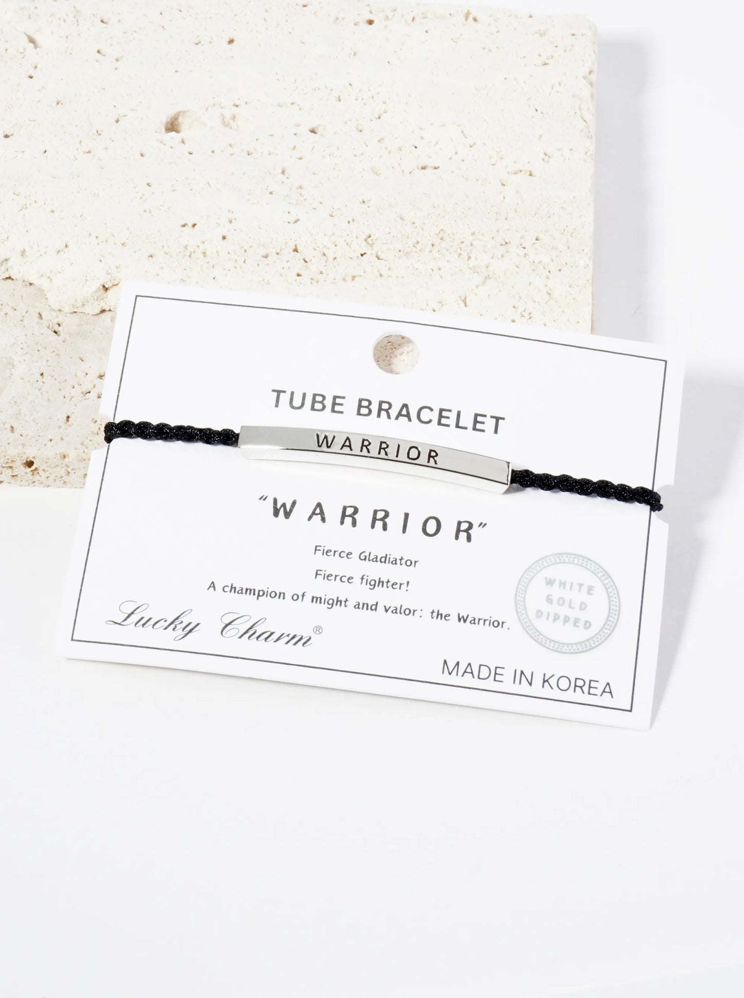 Warrior Engraved 18K Gold Dipped Curved Brass Tube Bar Adjustable Pull Tie Bracelet