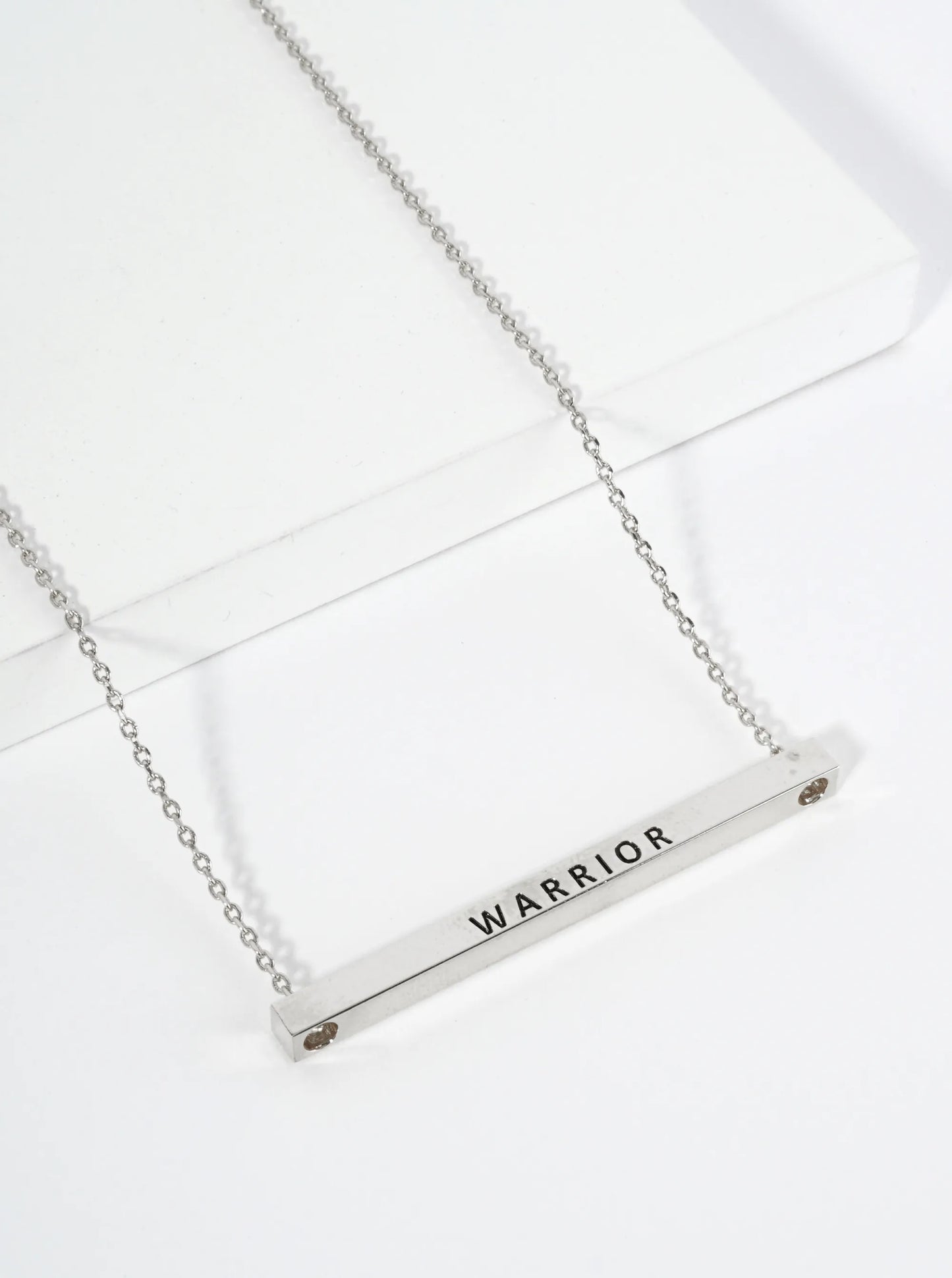 Warrior Engraved 18K Gold Dipped Horizontal Brass Bar Pendant Inspirational Necklace