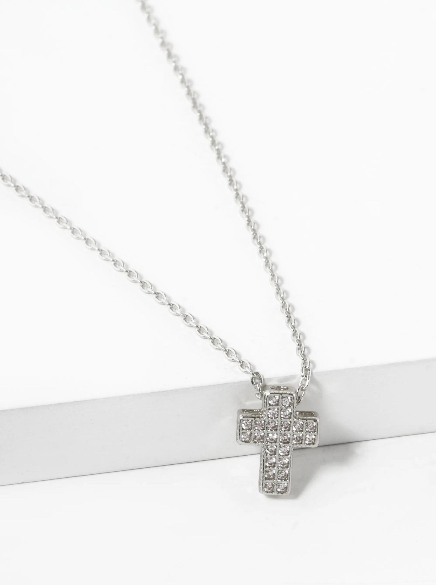 18K Gold Dipped 10mm Pave Cubic Zirconia Cross Pendant Necklace