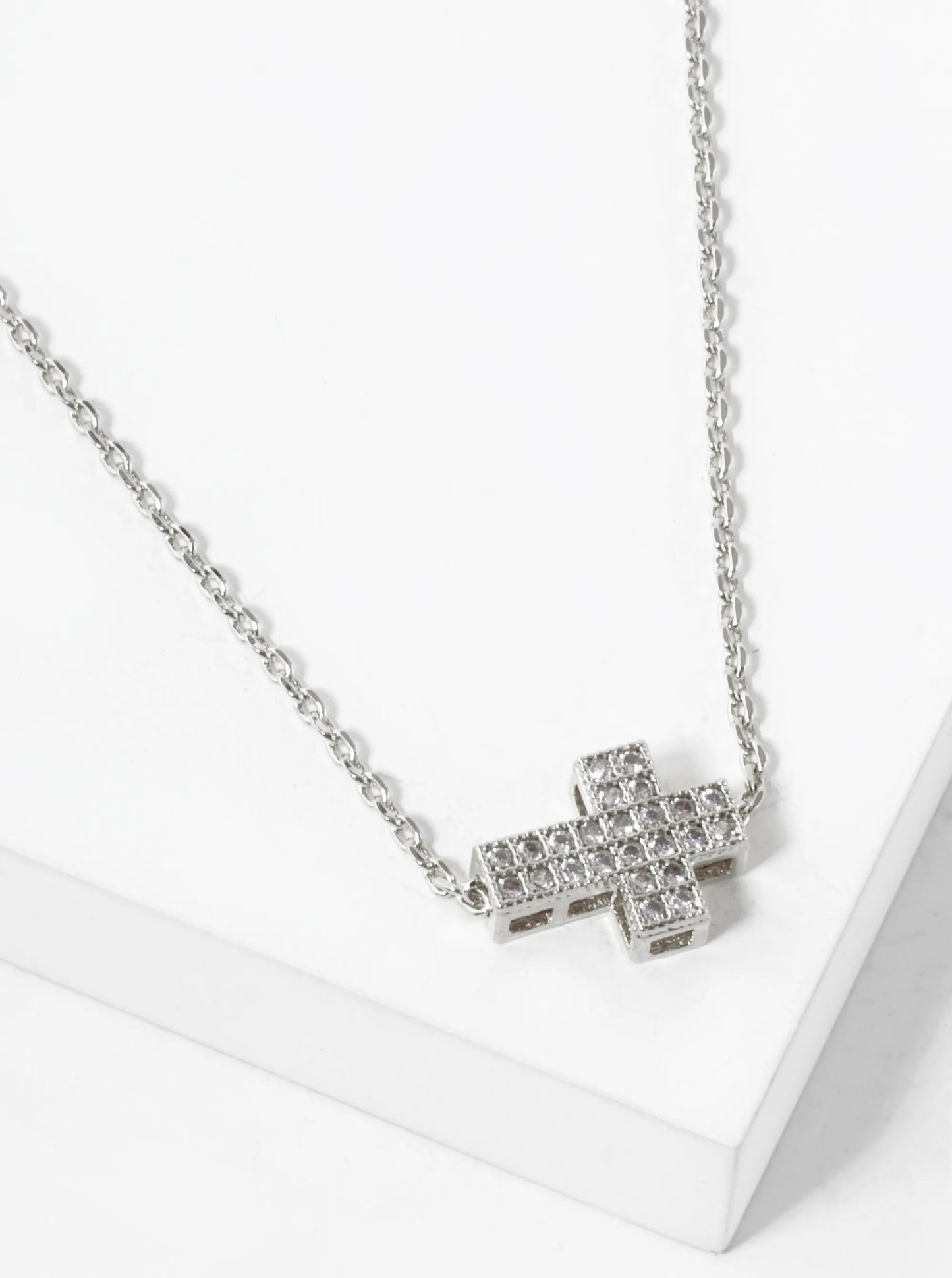 18K Gold Dipped 10mm Sideways Pave Cubic Zirconia Cross Pendant Necklace