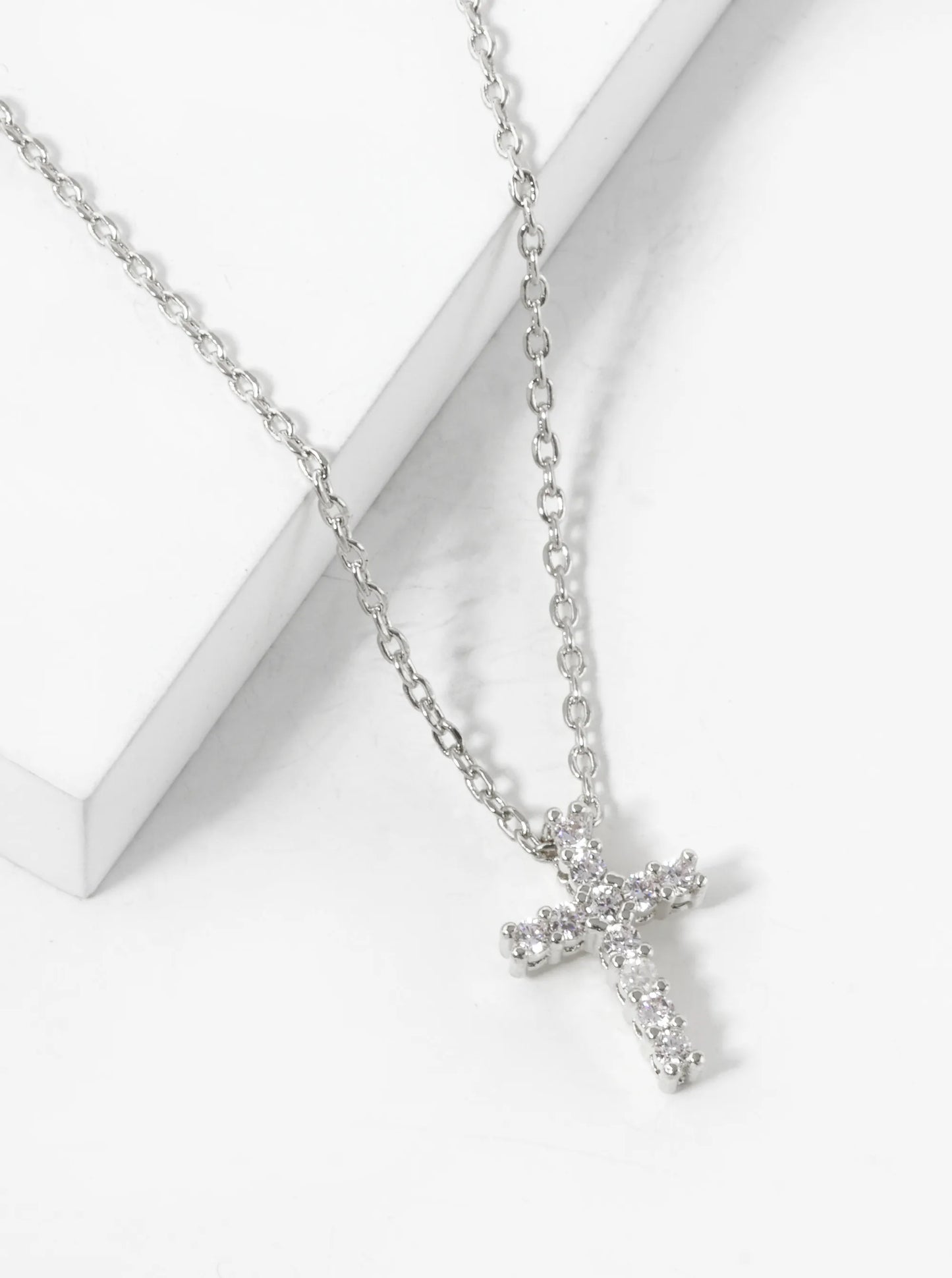 18K Gold Dipped 11mm Pave Cubic Zirconia Cross Pendant Necklace