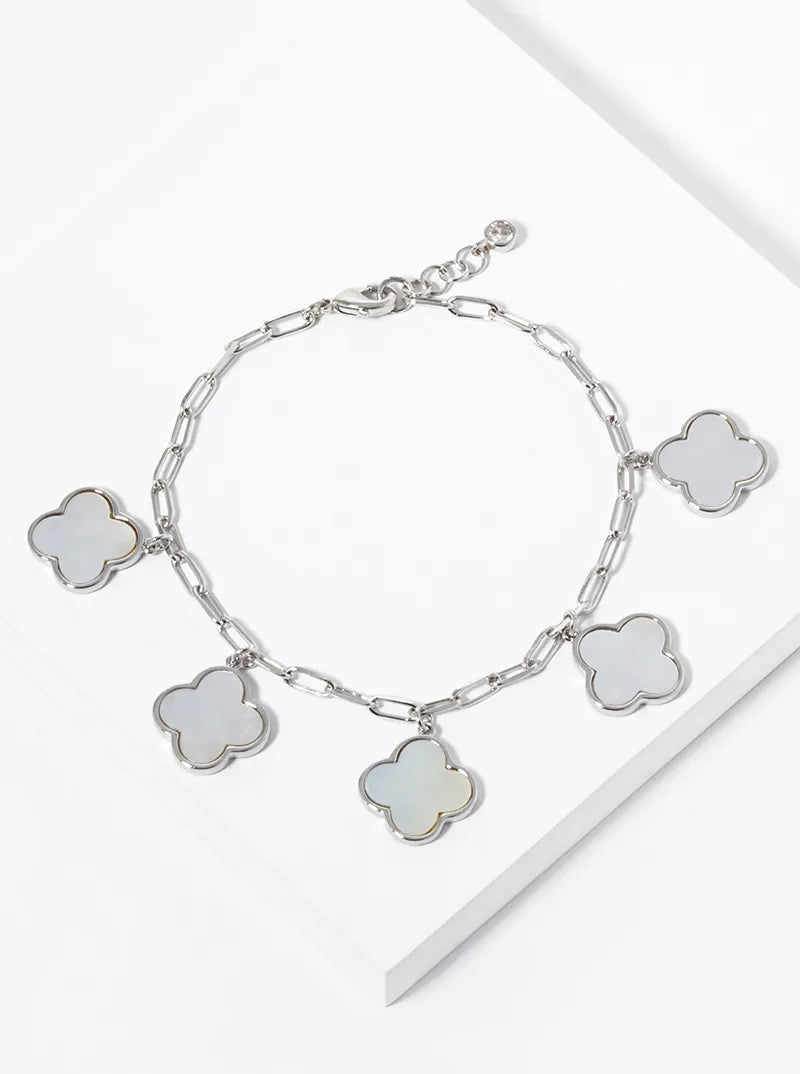 18k Gold Dipped 14mm Five Quatrefoil Charms Chain Bracelet