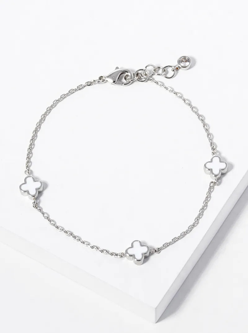 18k Gold Dipped 6mm Enamel Filled Quatrefoil Chain Bracelet