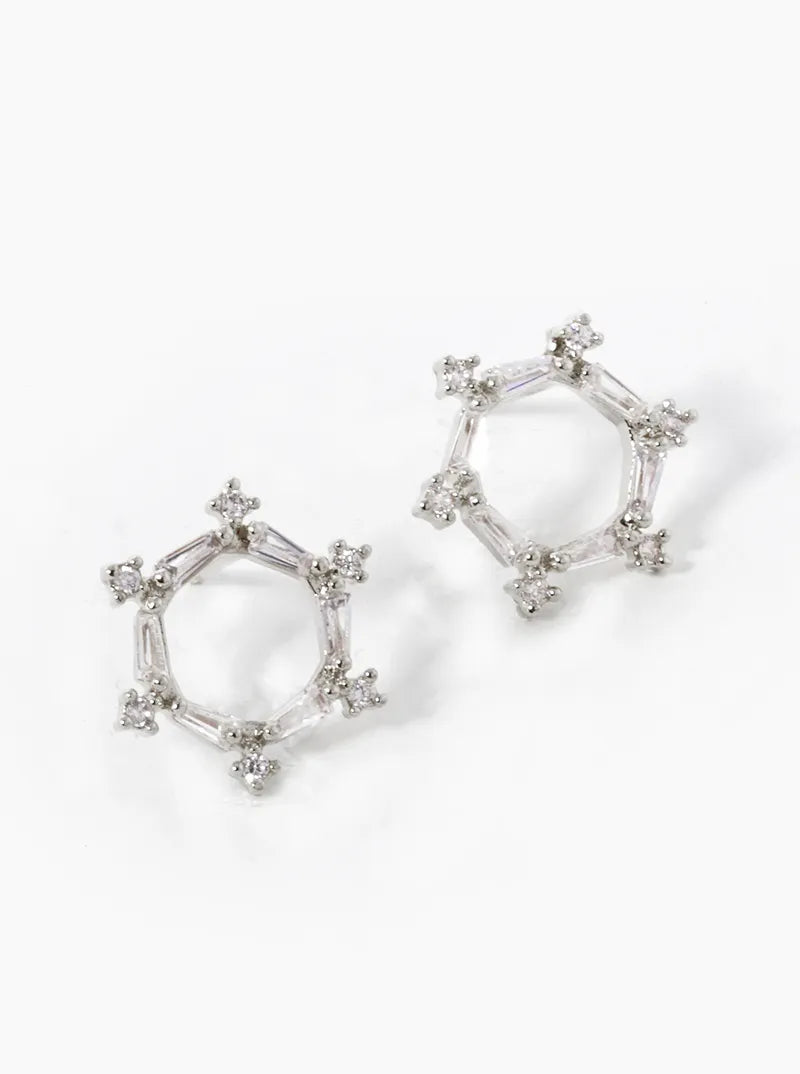 18k Gold Dipped Baguette CZ Hexagon Stud Earrings