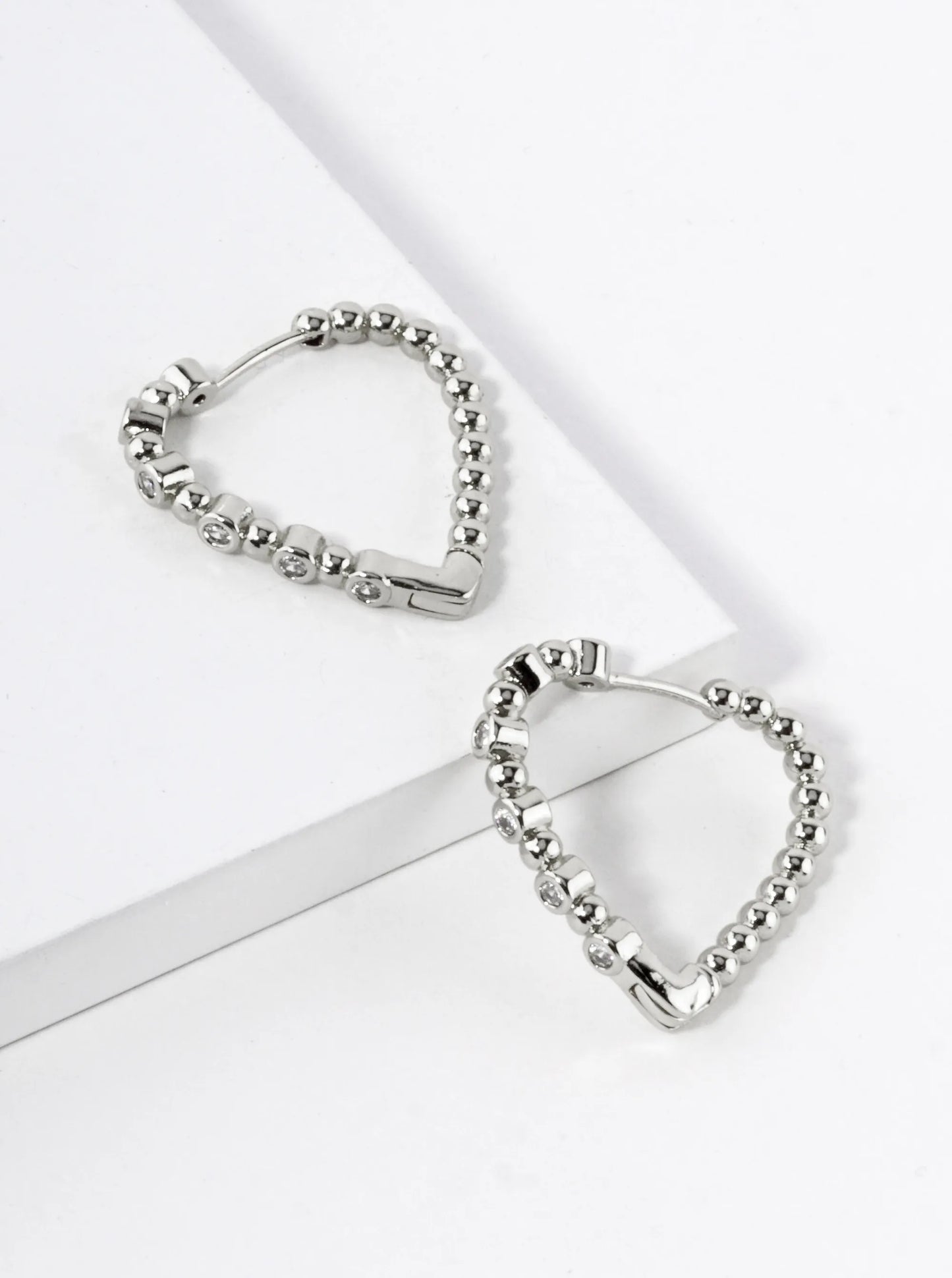 18K Gold Dipped Ball Textured CZ Stone 25mm Heart Hoop Earrings