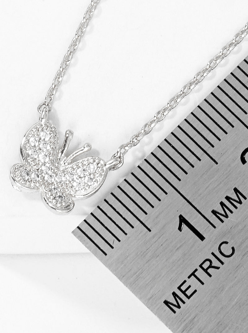 White Gold Dipped CZ Butterfly Pendant Necklace