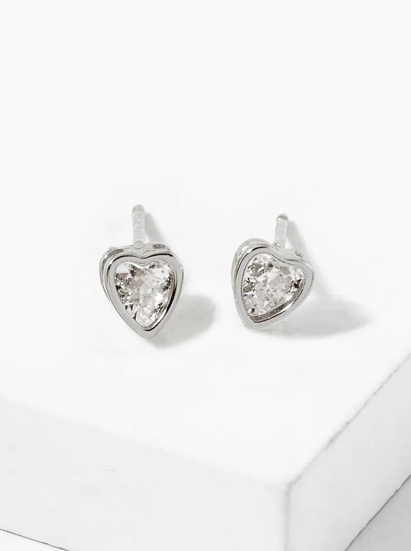 18k Gold Dipped CZ Heart Stud Earrings