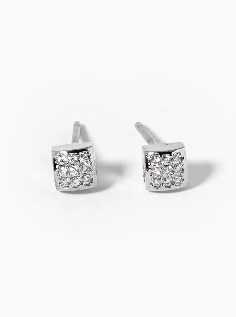 18k Gold Dipped CZ Pave 4mm Square Post Stud Earrings