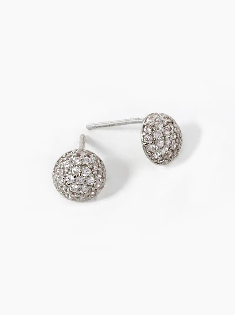 18k Gold Dipped CZ Pave 6mm Hemisphere Stud Earrings