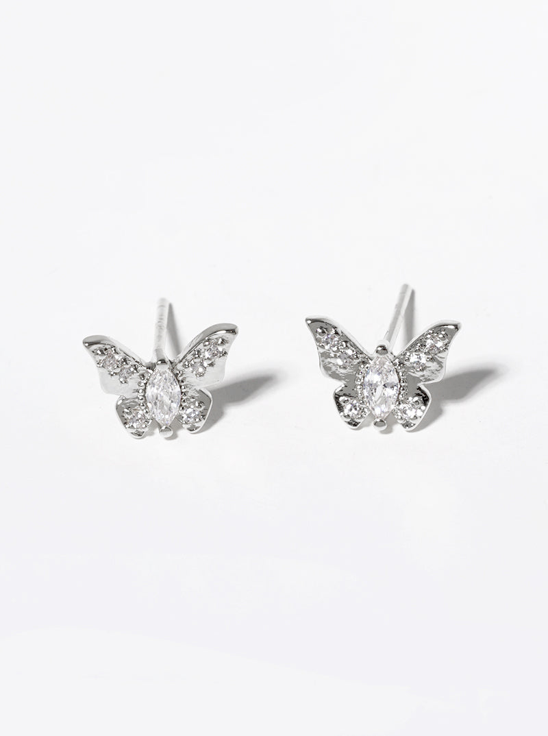 18K Gold Dipped CZ Pave Butterfly Stud Earrings
