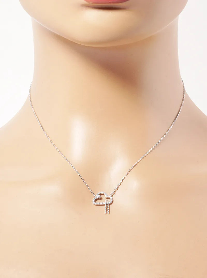 White Gold Dipped CZ Pave Cloud Ladder Pendant Necklace