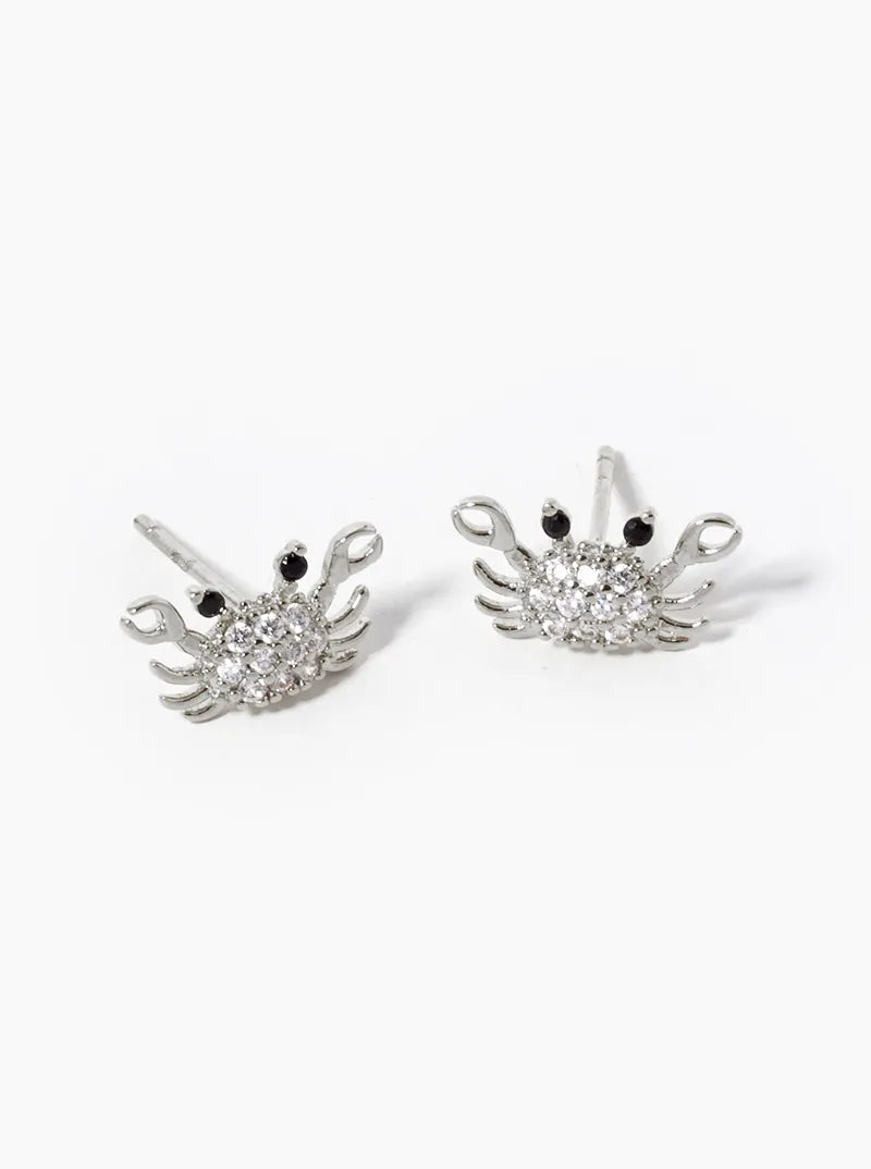18k Gold Dipped CZ Pave Crab Stud Earrings