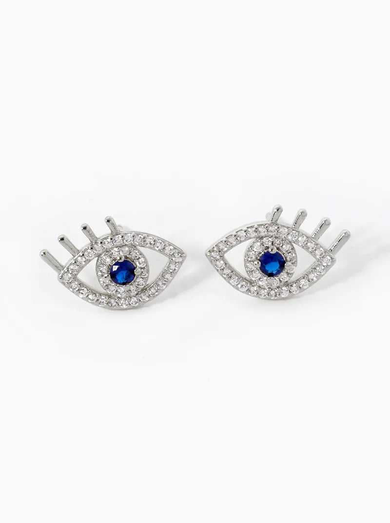 18k Gold Dipped CZ Pave Evil Eye Stud Earrings