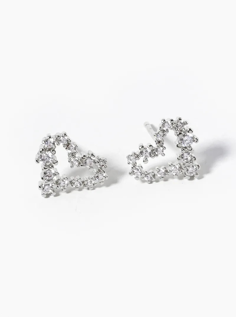 18k Gold Dipped CZ Pave Heart Post Stud Earrings