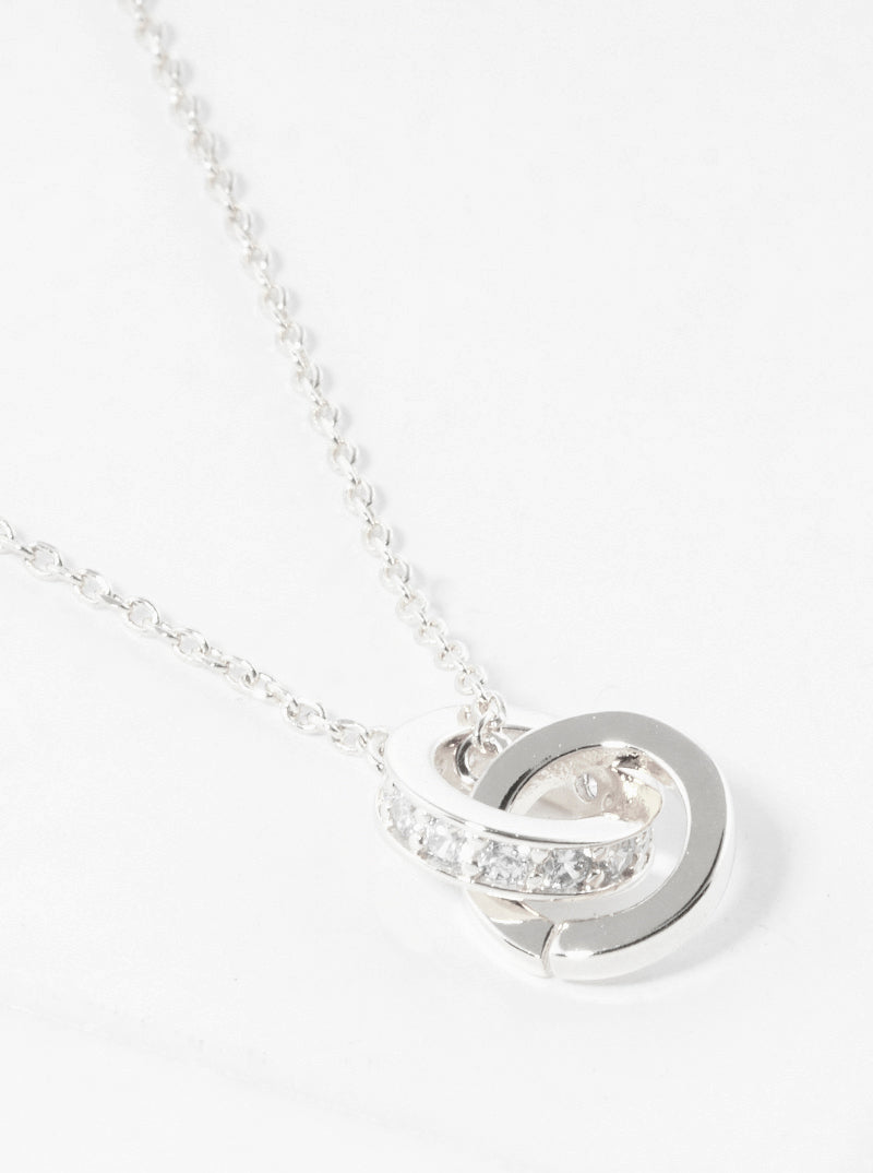 18K Gold Dipped CZ Pave Interlocking Circle Pendant Necklace