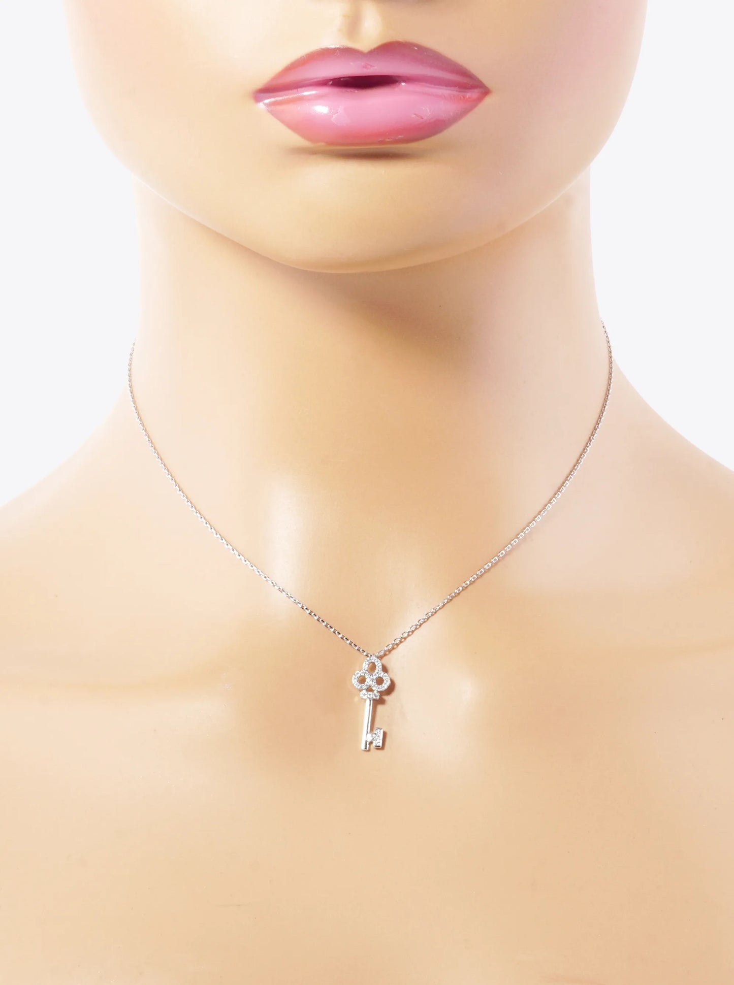 White Gold Dipped CZ Pave Key Pendant Necklace