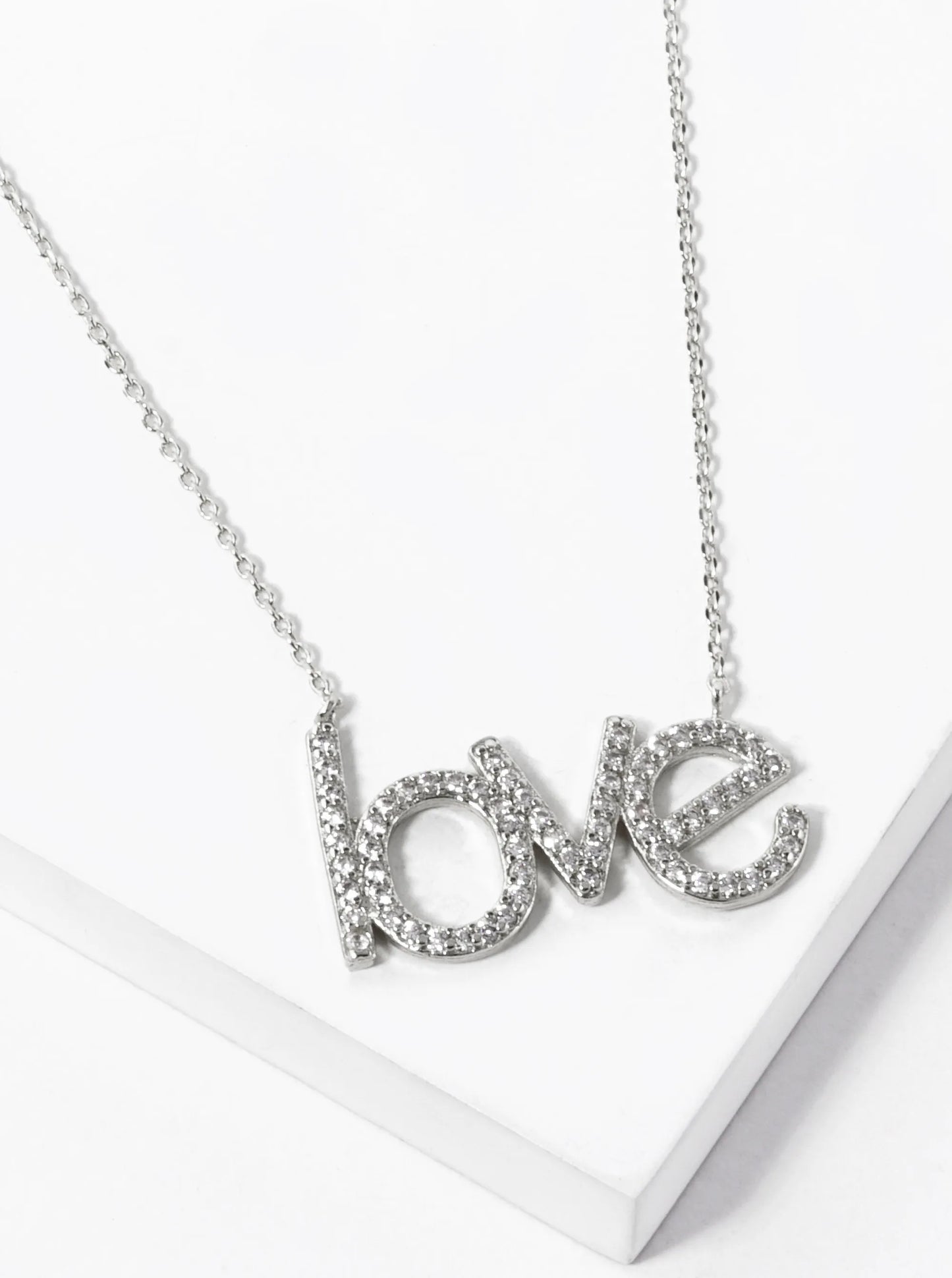 18K Gold Dipped CZ Pave Love Word Pendant Necklace