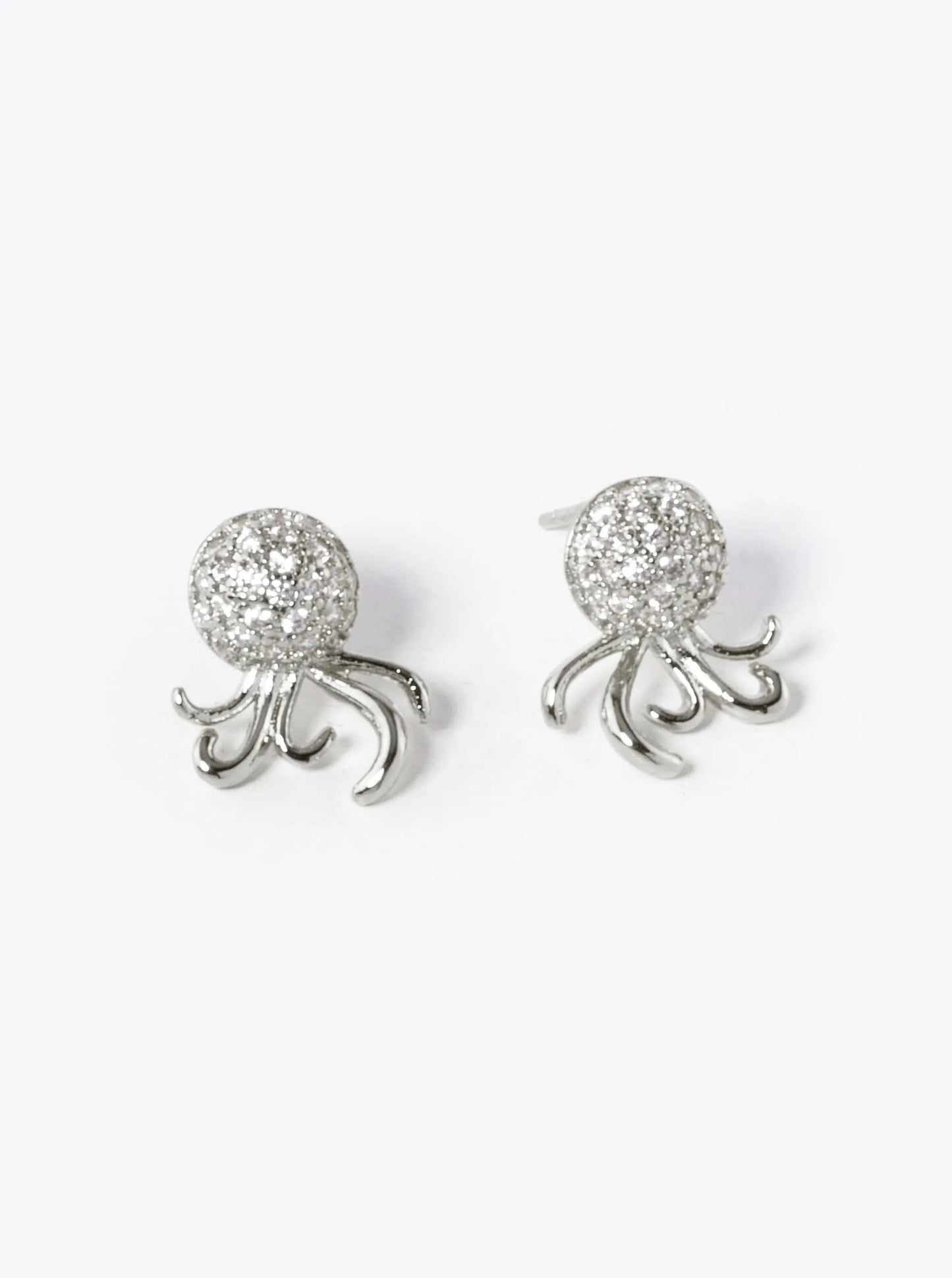18k Gold Dipped CZ Pave Octopus Stud Earrings