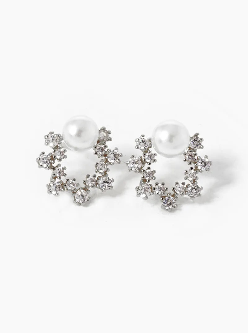 18k Gold Dipped CZ Pave Pearl Wreath Stud Earrings