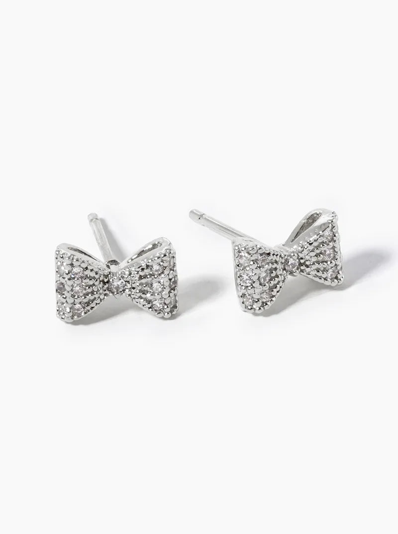 18K Gold Dipped CZ Pave Ribbon Bow Post Stud Earrings