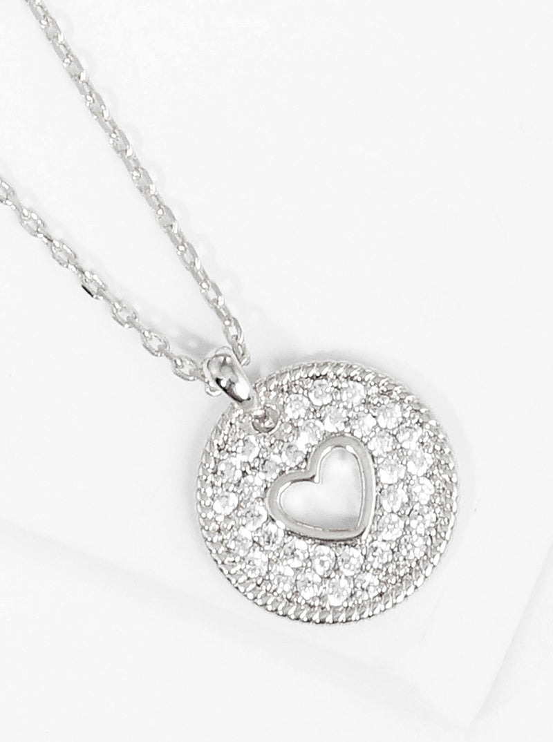 18K Gold Dipped CZ Pave Round Heart Pendant Necklace