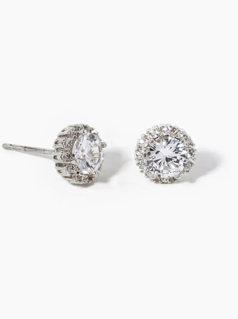 18k Gold Dipped CZ Pave Round Stud Earrings