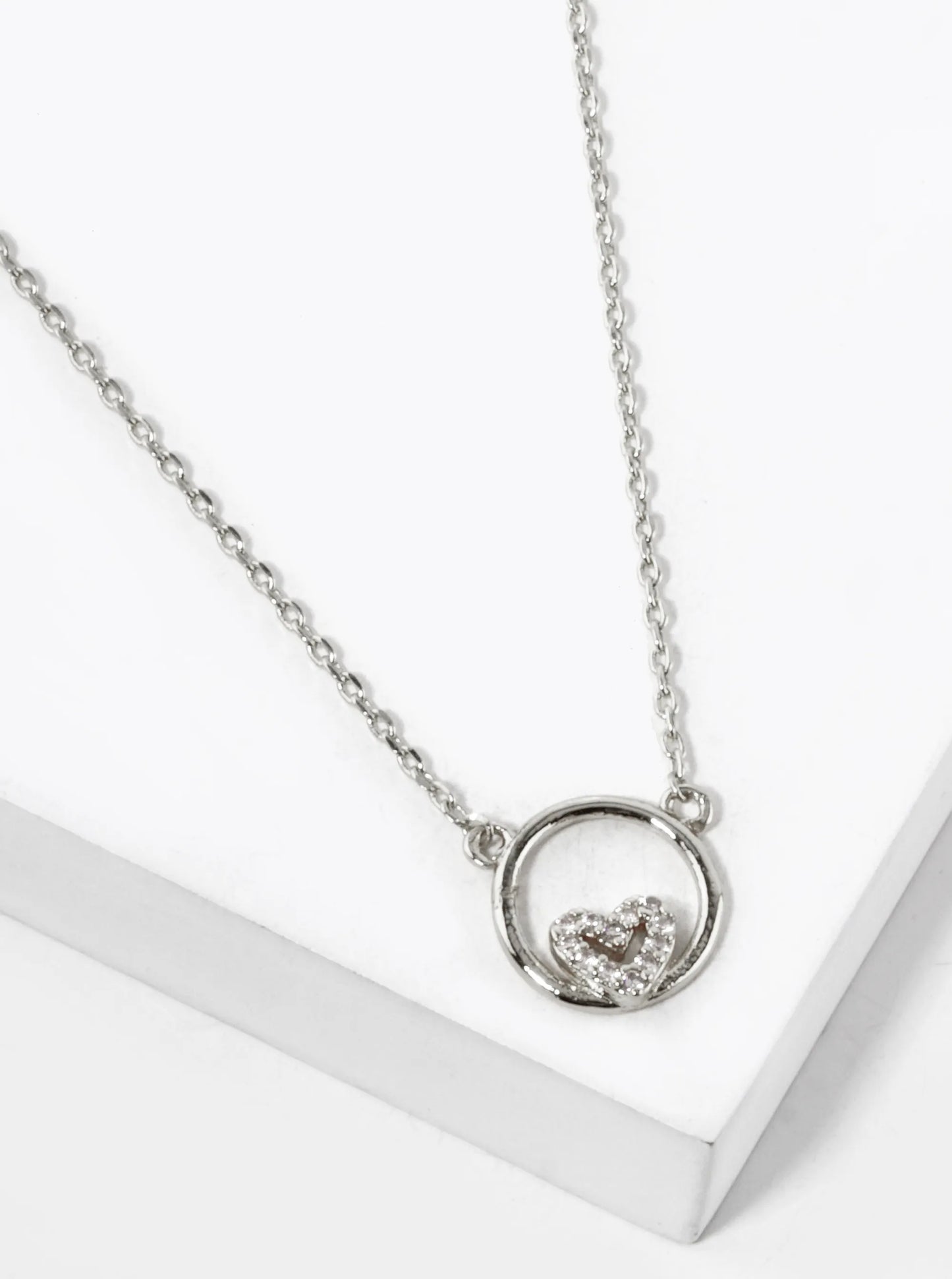 18K Gold Dipped CZ Pave Tiny Heart In A Circle Pendant Necklace