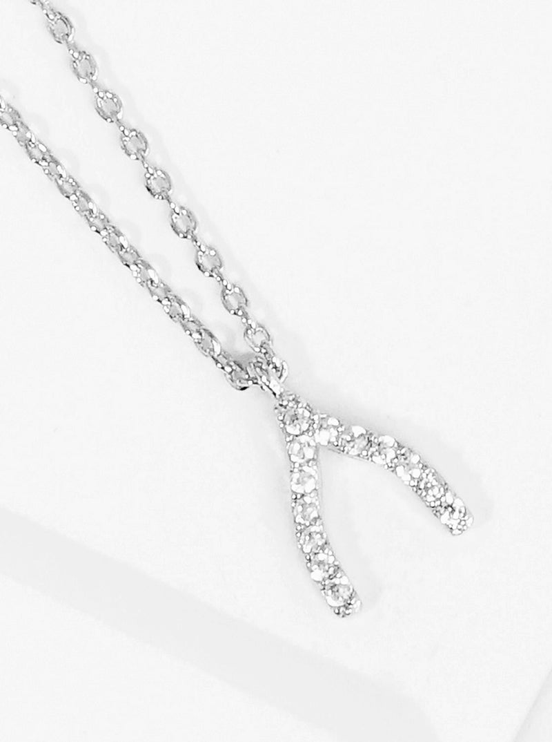 18K Gold Dipped CZ Pave Wishbone Pendant Delicate Necklace